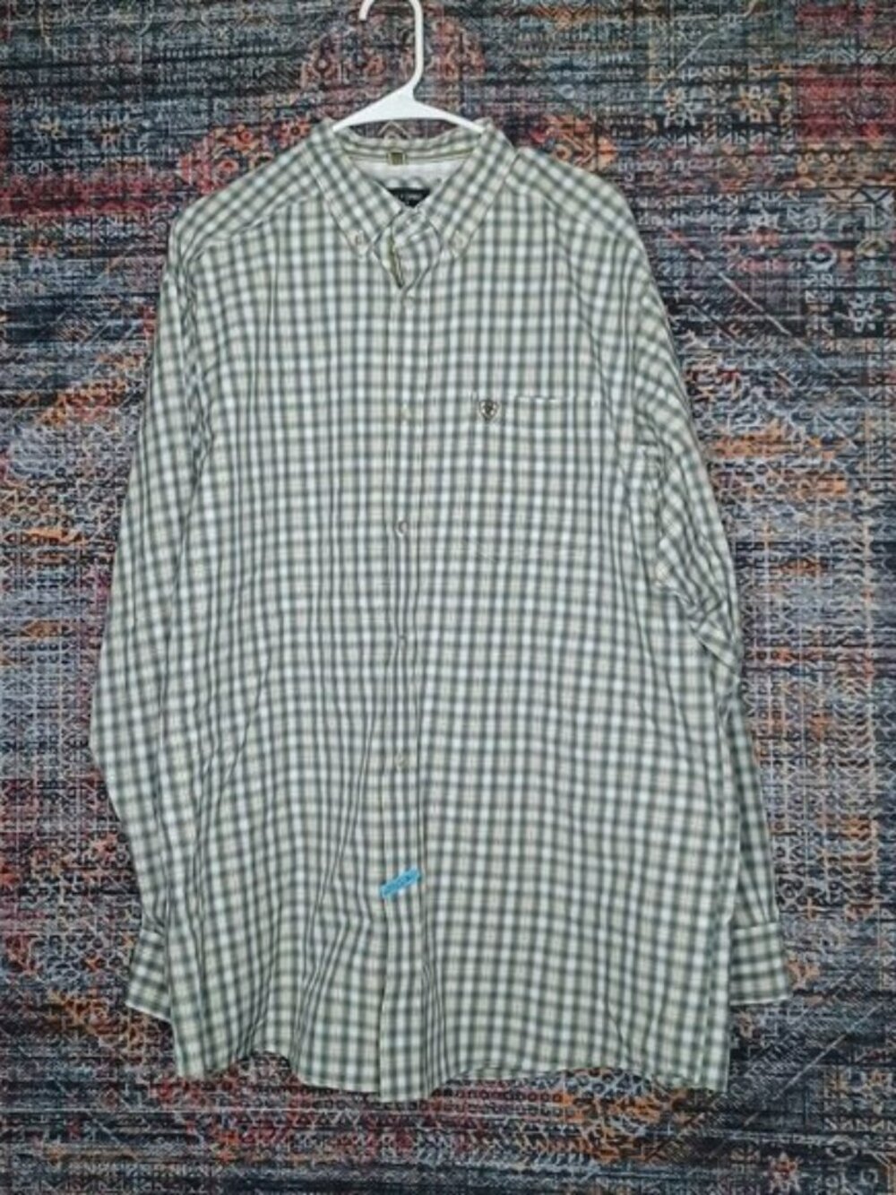 ARIAT PRO mens green blue brown plaid vented Cowboy Rodeo button shirt XL EUC
